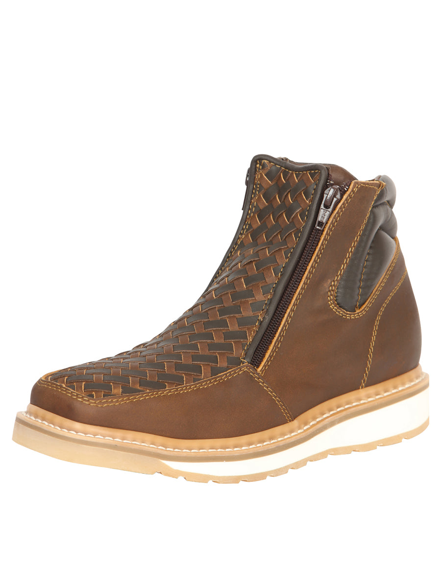 El General Men's Ankle Boots with Zipper Petatillo Fabric — Crazy/Greased Tan/Mocha
