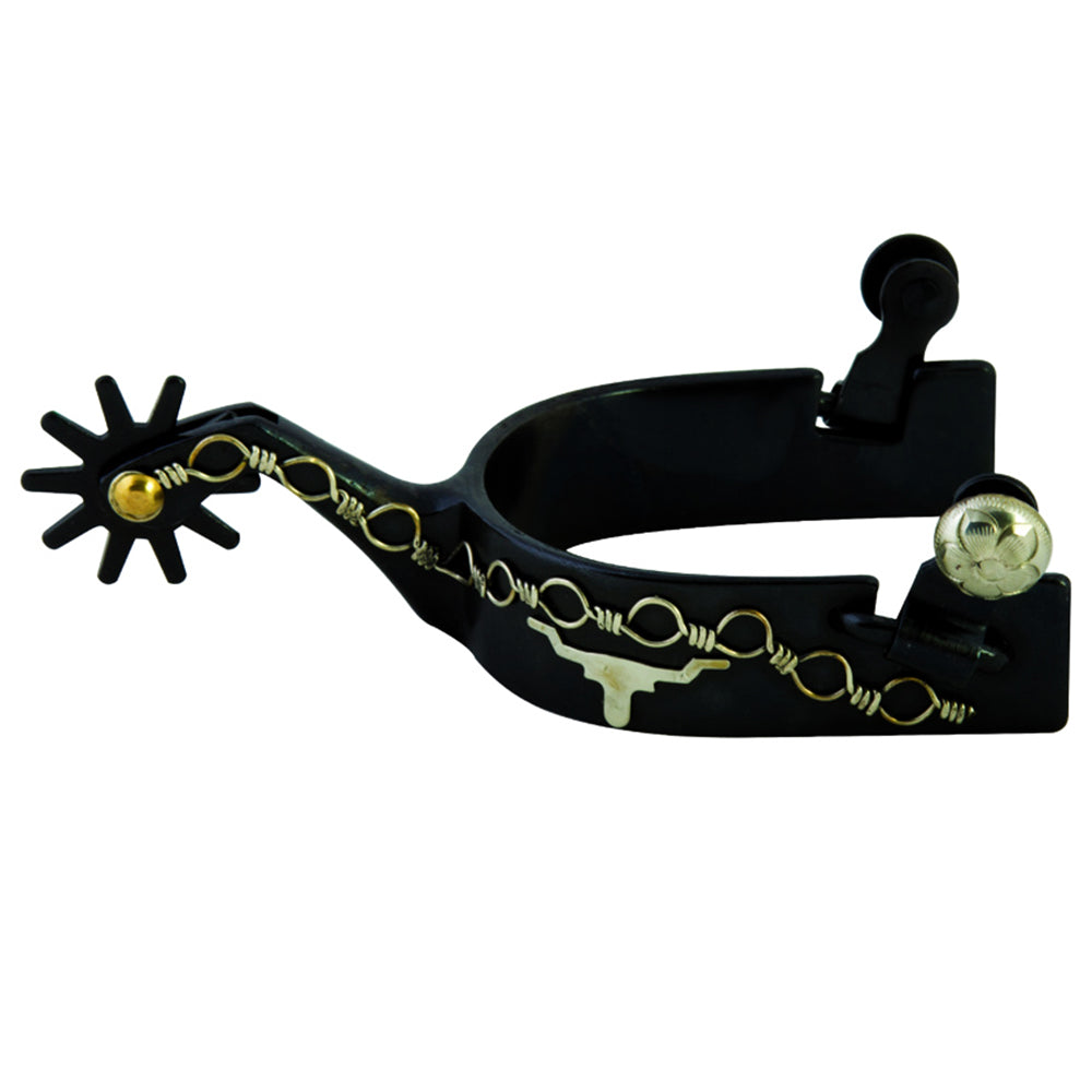 HILASON Black German Silver Barbed Wire Longhorn Spur 1" Band 2-1/4" Shank