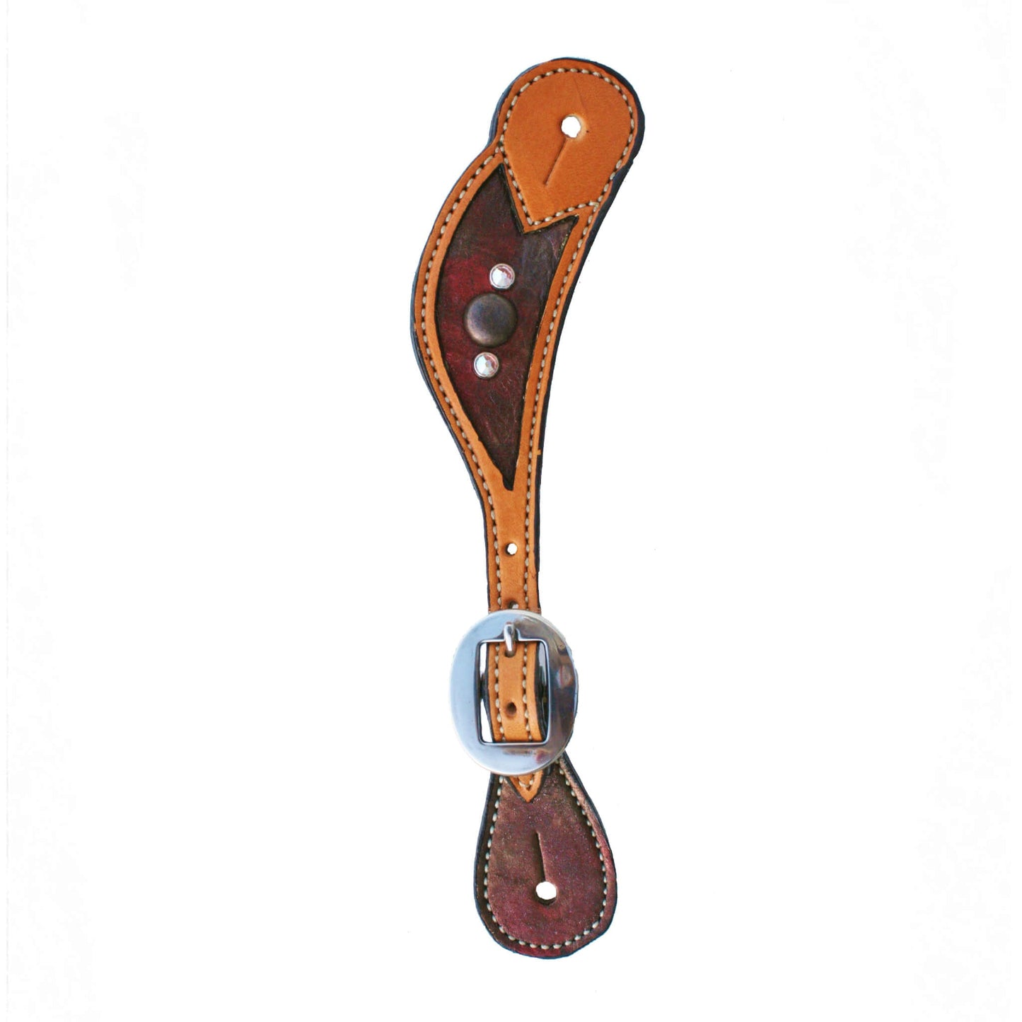 382-CC Ladies spur straps golden leather vintage metallic rose dust inlay with spots