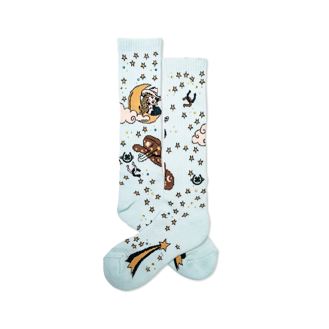 Cosmic Cowgirl Light Blue Performance Boot Socks