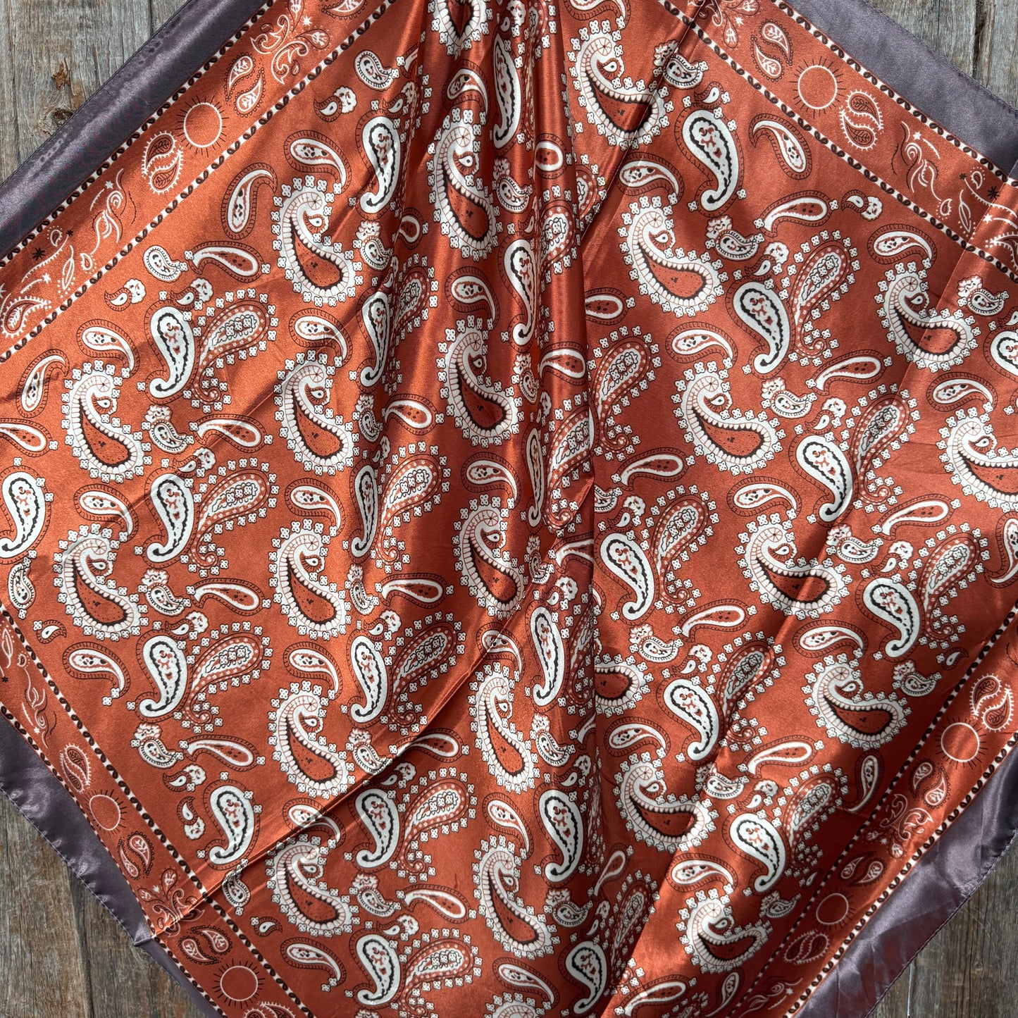 35X35" Rust and Brown Floral Paisley Wild Rag / Scarf WR3384