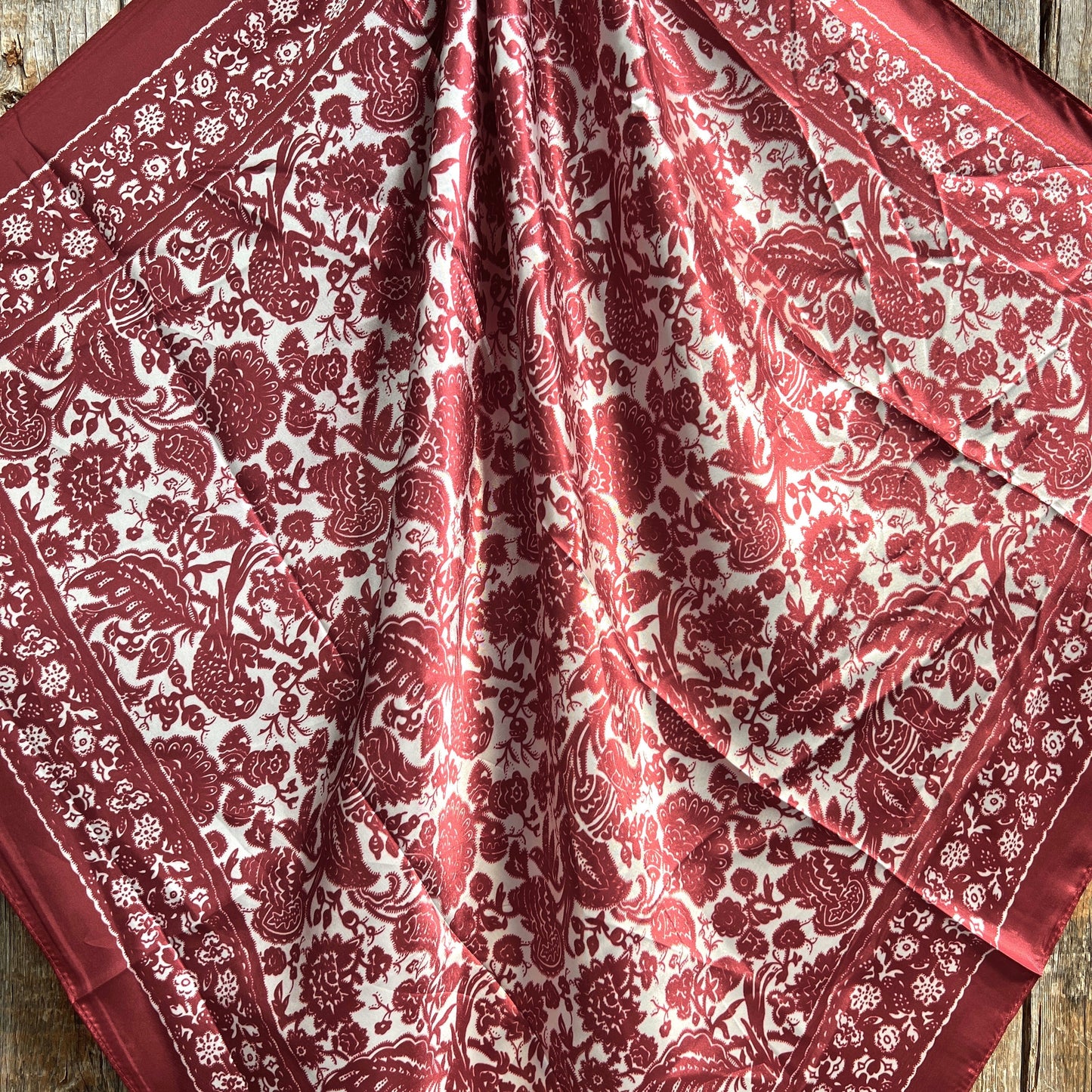 35X35" Red & Cream Paisley Wild Rag / Scarf -Copper Clear Slide WRC143B