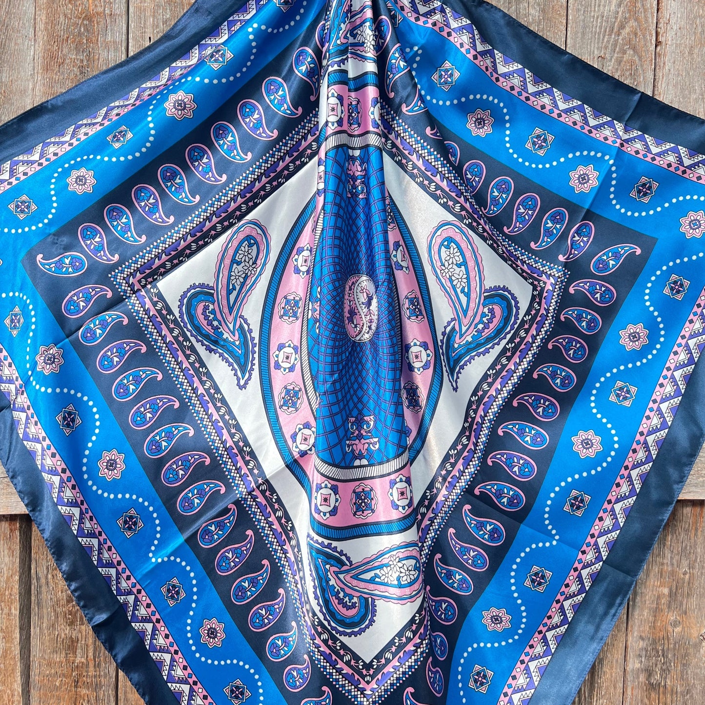 35X35" Blue/Pink/Purple Paisley Wild Rag / Scarf WR3406