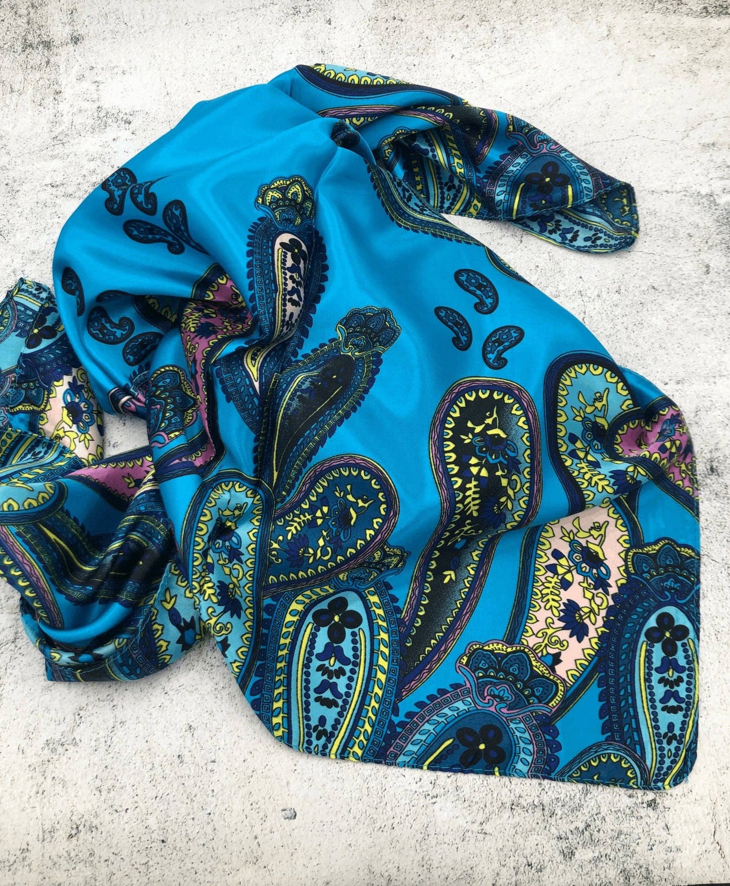 Bright Blue Paisley Border Wild Rag