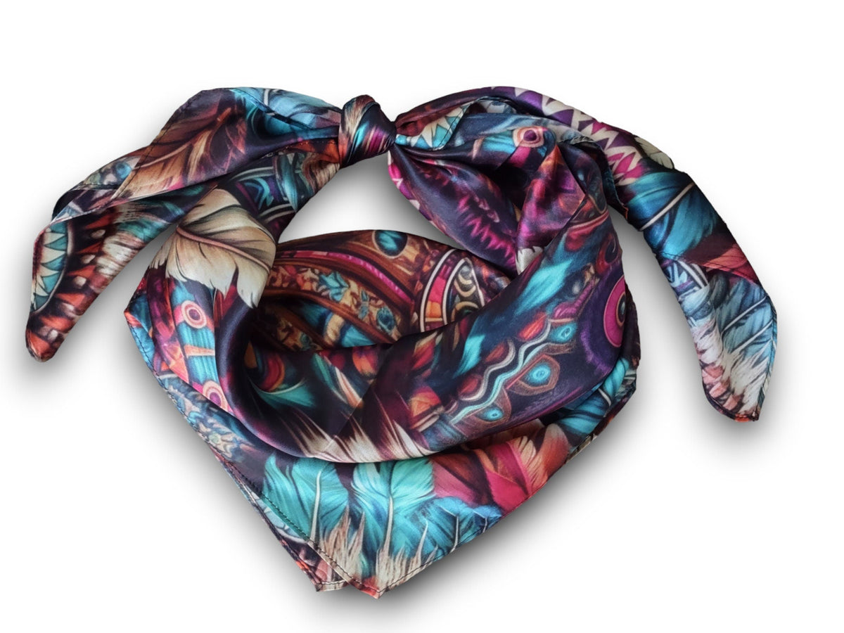 Wild Rag 100% SILK Pink and Purple Feather Western Neck Scarf Bandanna by Double B Wild Rags