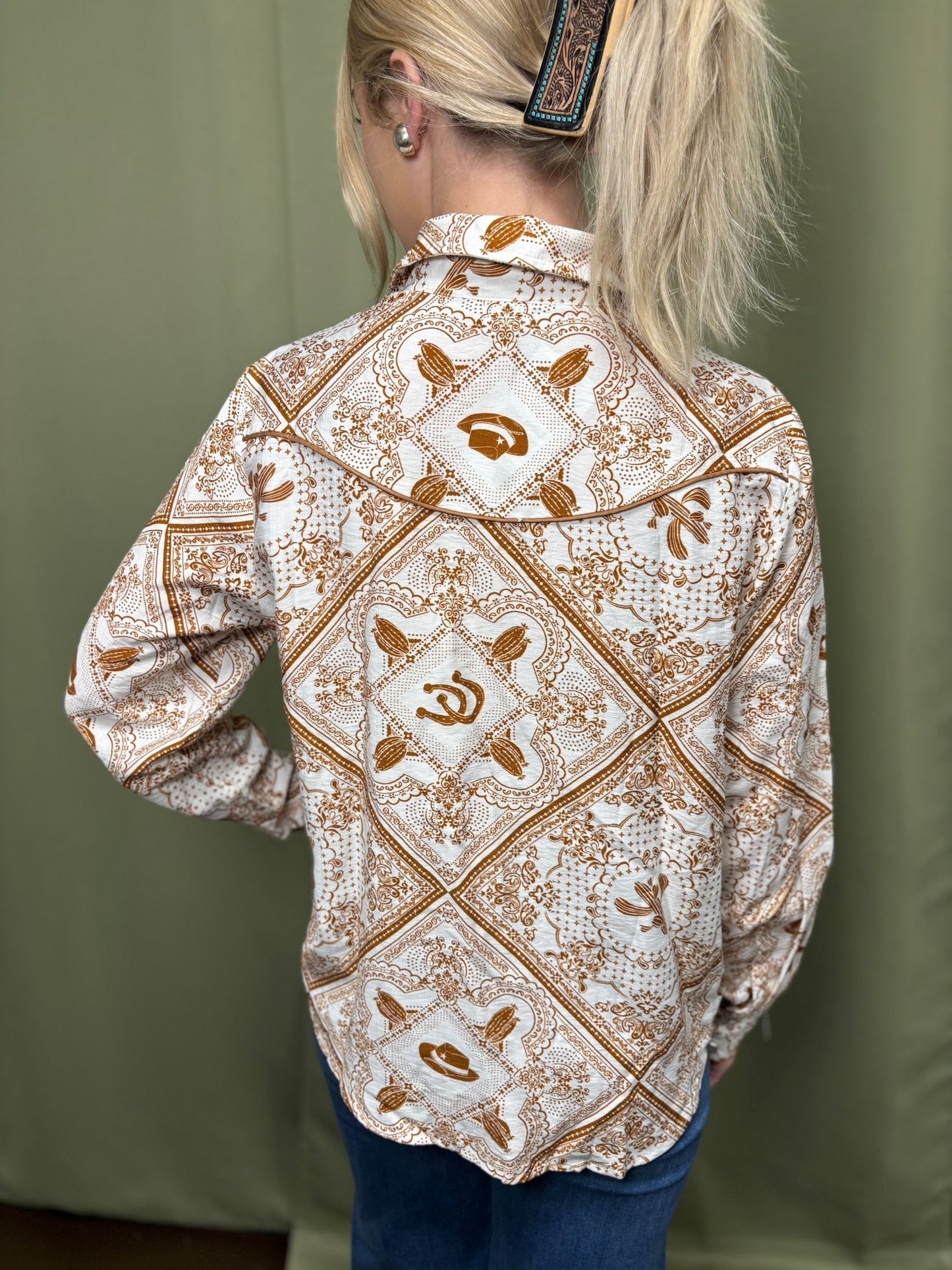 Rust Bandana Vintage Western Snap-Front Shirt
