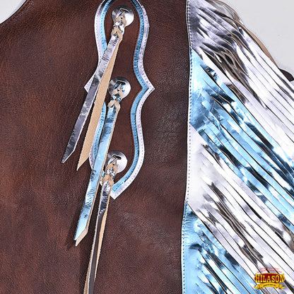 Hilason Bull Riding Pro Rodeo Chaps Brown Smooth Leather Bronc Show Adult
