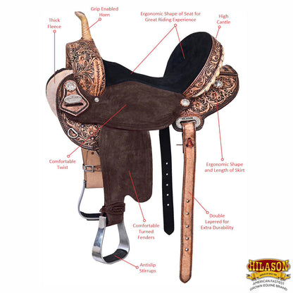 Hilason Western Horse Flex Tree Barrel Trail In American Leather Saddle Brown