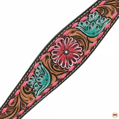 HILASON Floral Painted Beaded American Leather Horse Headstall Breast Collar
