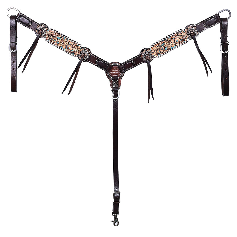 HILASON Floral Painted Beaded American Leather Horse Headstall Breast Collar