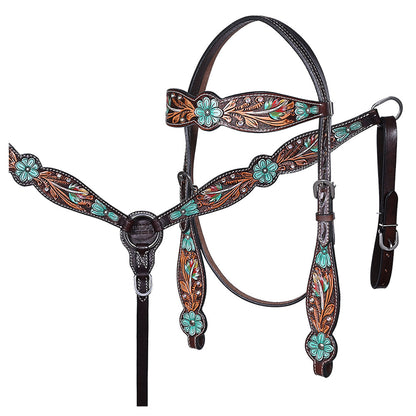 HILASON Western Horse Headstall Breast Collar Spur Strap American Leather Floral