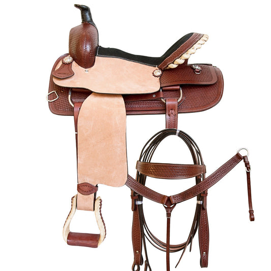 Comfytack Western Horse Ranch Roping Cowboy Saddle Genuine Leather Tack Set Brown/Tan