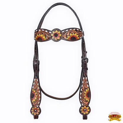 HILASON Floral Painted Beaded American Leather Horse Headstall Breast Collar