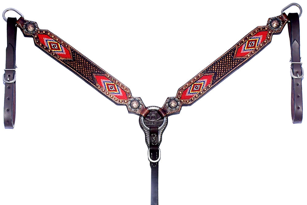 BAR H EQUINE Western Leather Horse Headstall & Breast Collar & Wither Strap