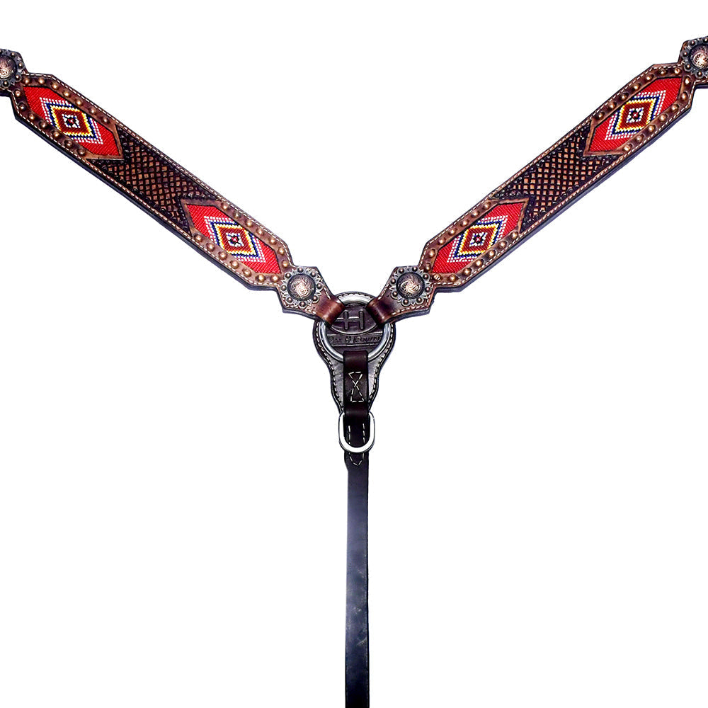 BAR H EQUINE Western Leather Horse Headstall & Breast Collar & Wither Strap