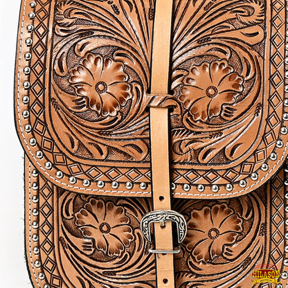 Hilason Floral  Western Horse Leather Saddle Bag Heavyduty Traditional Trail Ride
