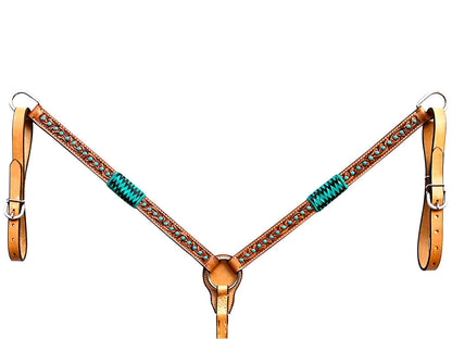 Bar H Equine Horse Genuine Leather Rawhide Stud Breast Collar ,Headstall Brown