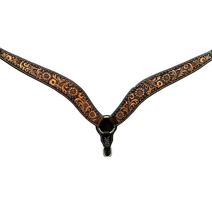 Bar H Equine Genuine Western American Leather Horse Premium Headstall & Breast Collar Set