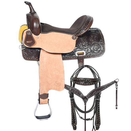 Comfytack Western Horse Barrel Racing Trail Saddle Tack Set Genuine Leather