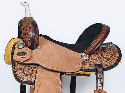 Comfytack Western Horse Barrel Racing Trail Pleasure American Leather Saddle Tack Set With Reins Dark Brown