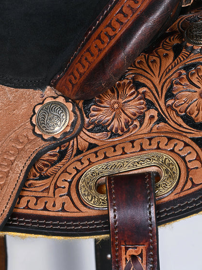 Comfytack Western Horse Barrel Racing Trail Pleasure American Leather Saddle Tack Set With Reins Dark Brown