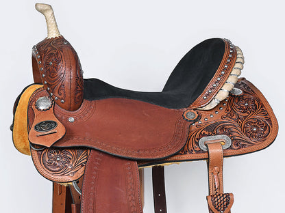 Comfytack Western Horse Barrel Racing Trail Pleasure American Leather Saddle Tack Set With Reins Brown