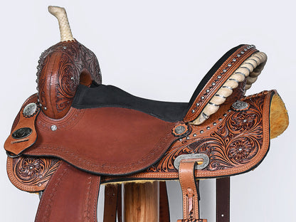 Comfytack Western Horse Barrel Racing Trail Pleasure American Leather Saddle Tack Set With Reins Brown