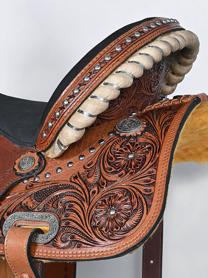 Comfytack Western Horse Barrel Racing Trail Pleasure American Leather Saddle Tack Set With Reins Brown