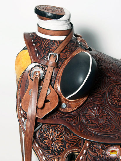 Western Horse Saddle American Leather Wade Ranch Roping Floral Brown Hilason