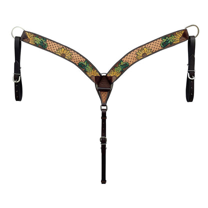 HILASON Western Horse Headstall & Breast Collar Tack Set American Leather Sunflower Carving Brown