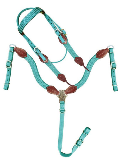 Showman ® Nylon Brow Band Headstall and Breast collar set with leather accents.