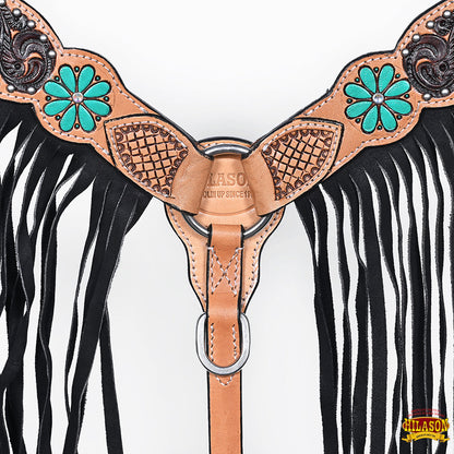 Hilason Horse Floral Hand Painted American Leather Breast Collar Headstall Painted
