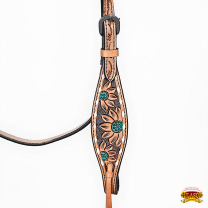 Hilason Horse Floral Hand Painted American Leather Breast Collar Headstall Brown