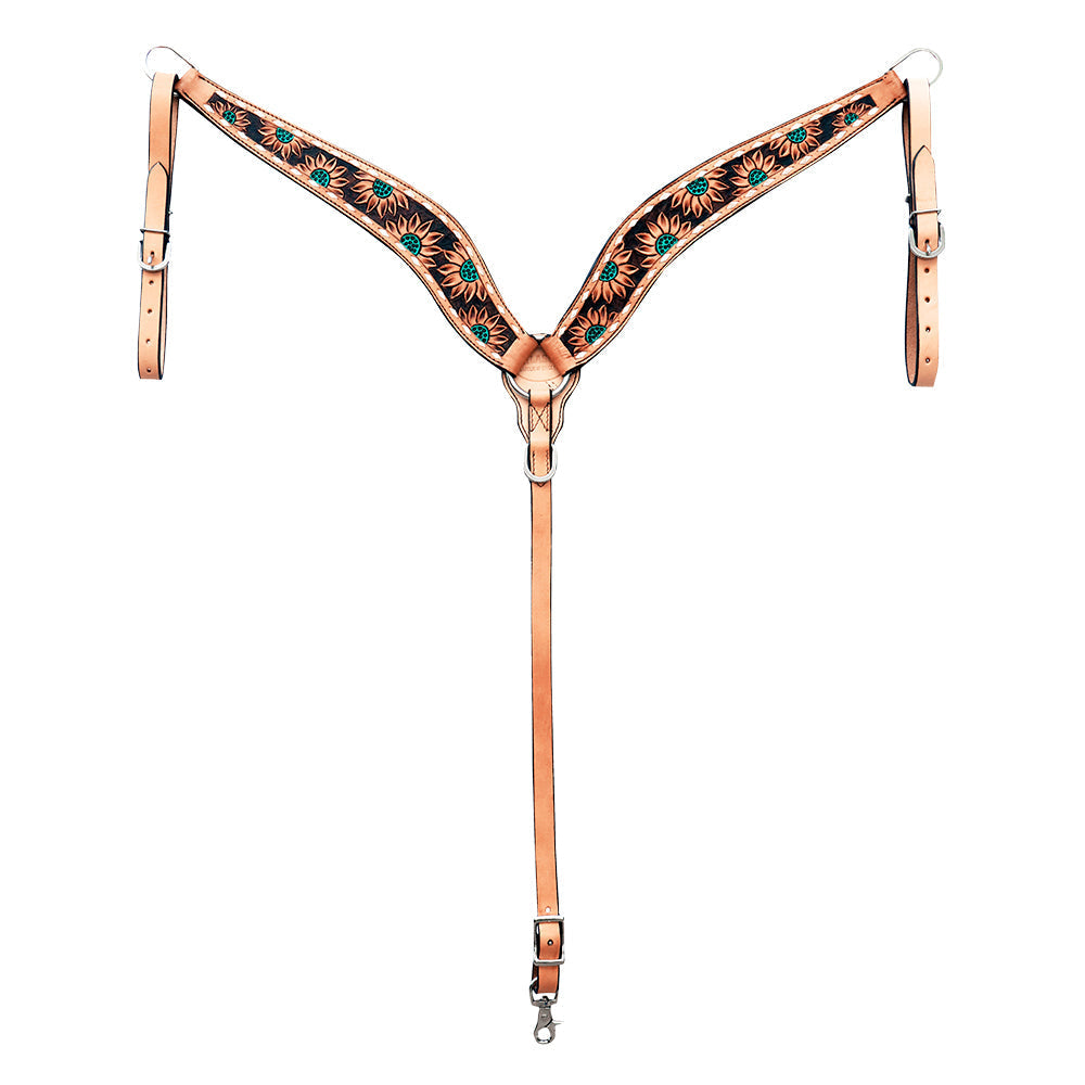 Hilason Horse Floral Hand Painted American Leather Breast Collar Headstall Brown
