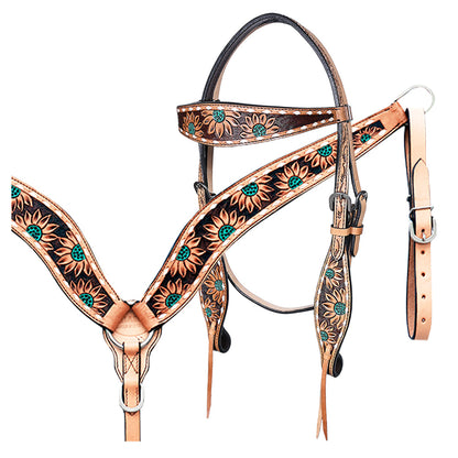 Hilason Horse Floral Hand Painted American Leather Breast Collar Headstall Brown