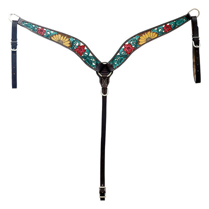 Hilason Horse Floral Hand Painted American Leather Breast Collar Headstall Brown