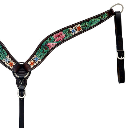 Hilason Horse Floral Hand Painted American Leather Breast Collar Headstall Brown