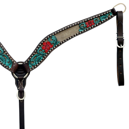 Hilason Horse Floral Hand Carved American Leather Breast Collar Headstall Brown