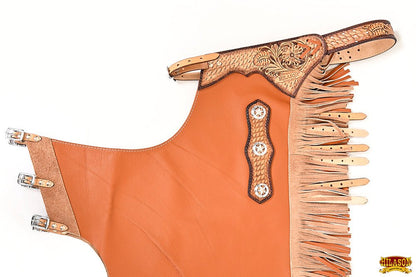 Hilason Western Bull Riding Chinks Chaps Adult Pro Rodeo Bronc Leather Tan