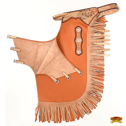 Hilason Western Bull Riding Chinks Chaps Adult Pro Rodeo Bronc Leather Tan