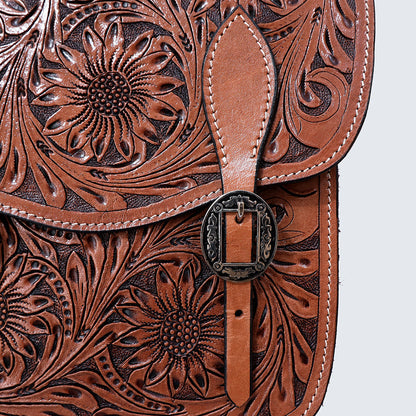Hilason Western Horse Floral Heavy-duty Trail Ride Genuine Leather Saddle Bag
