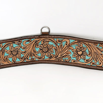 COMFYTACK Leather Horse Tripping Breast Collar Brown Floral Turquoise Inlay