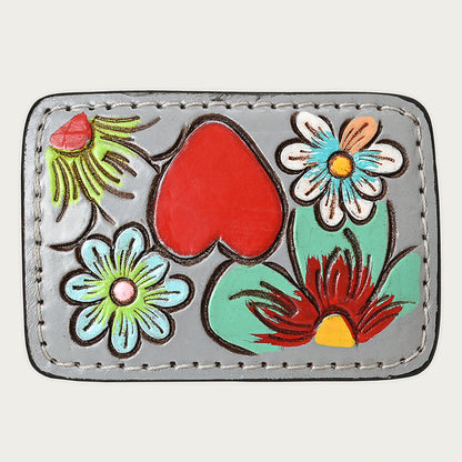 AMERICAN DARLING Floral Hand Carved Painted Belt Buckle Genuine Leather Covered Stylish Buckle