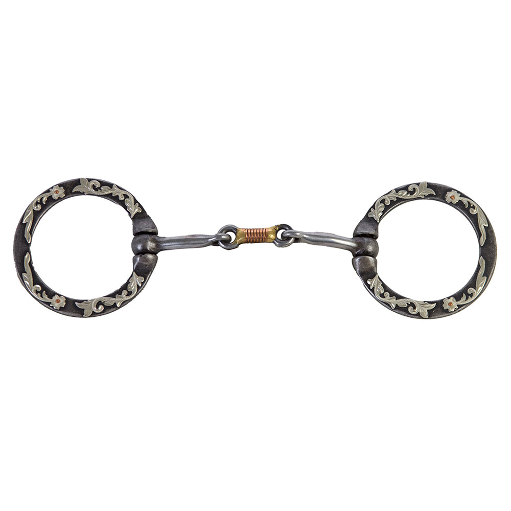 HILASON Steel Dogbone Ring With Floral Engraved Horse Bit 5" Mouth RS 70MM