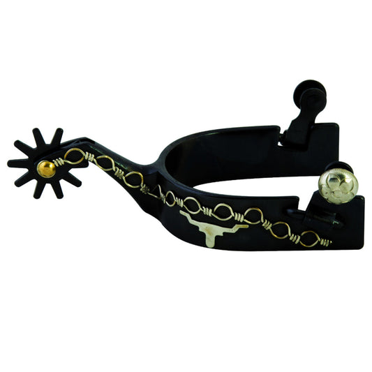 HILASON Black German Silver Barbed Wire Longhorn Spur 1" Band 2-1/4" Shank