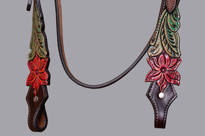 BAR H EQUINE Horse Hand Painted Breast Collar Headstall Genuine Leather Brown
