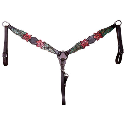 BAR H EQUINE Horse Hand Painted Breast Collar Headstall Genuine Leather Brown