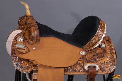 Hilason Western Horse Barrel Flex Tree Trail American Leather Saddle Brown Gorgeous Floral Hand Tooled & Carved