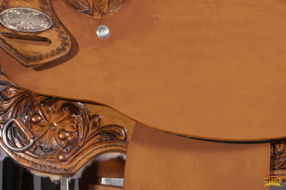Hilason Western Horse Barrel Flex Tree Trail American Leather Saddle Brown Gorgeous Floral Hand Tooled & Carved