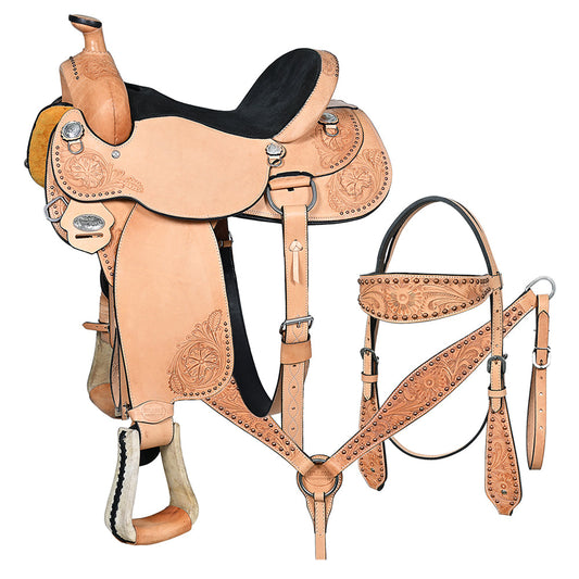 HILASON Western American Leather Horse Saddle Ranch Roping Cowboy With Tack Set